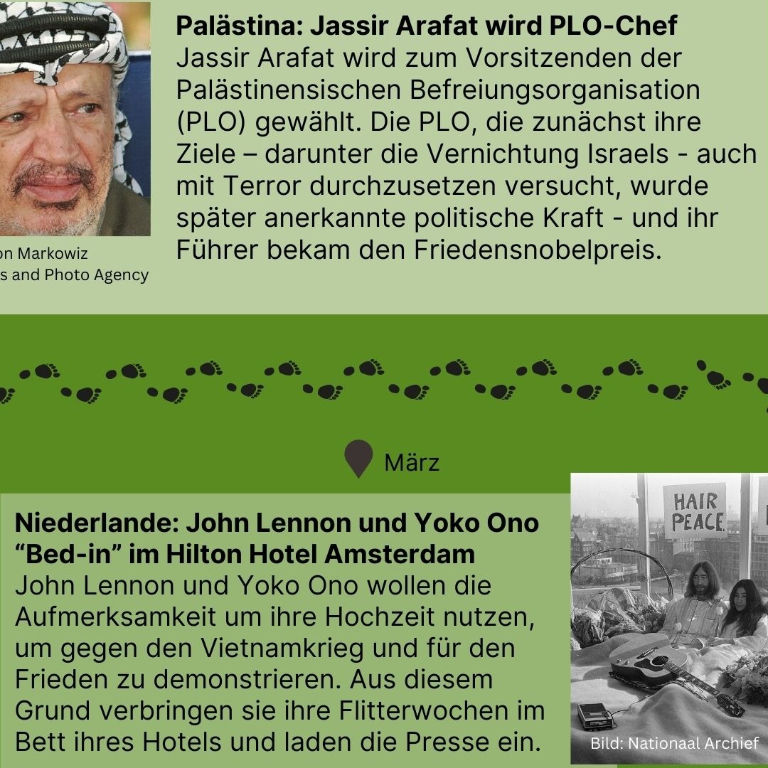 Zeitreise 1969 I Jassir Arafat wird PLO Chef und John Lennon und Yoko Ono "Bed In" im Hilton Hotel Amsterdam