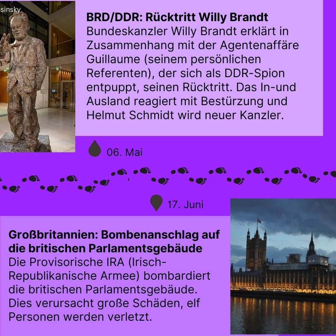 Zeitreise 1974 | Rücktritt Willy Brandt und Bombenanschlag auf britische Parlamentsgebäude