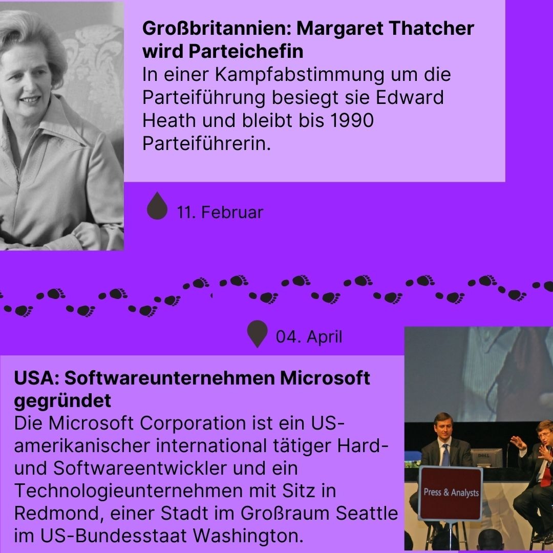 Zeitreise 1975 | Margaret Thatcher wird Parteichefin und Softwareunternehmen Microsoft gegründet