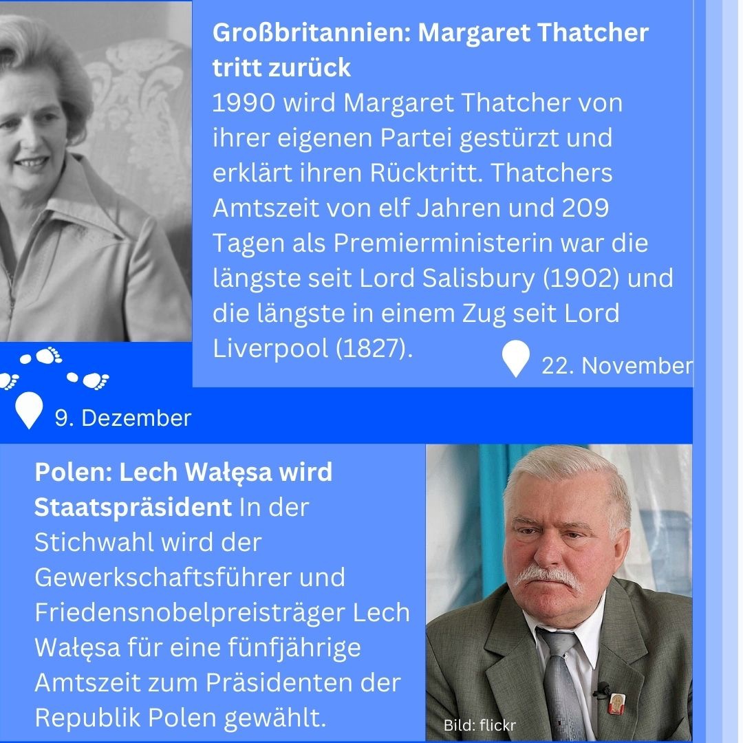 Zeitreise 1990 | Margaret Thatcher tritt zurück und Lech Walesa wird Staatspräsident